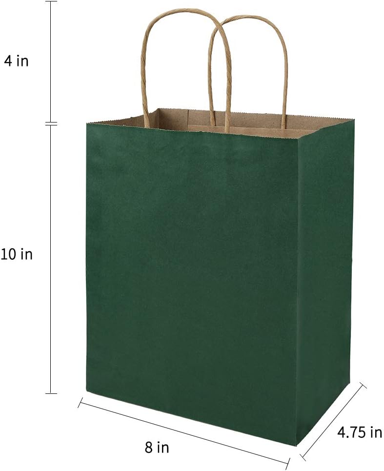 bagmad Cada 100 bolsas de papel de regalo verdes y rojas de 8 x 4.75 x 10 pulgadas con asas