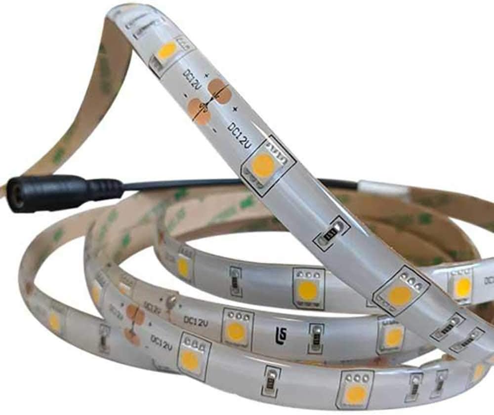 Tira flexible LED impermeable de 12 V, longitud 16.4 pies, color blanco frío para uso en interiores y exteriores