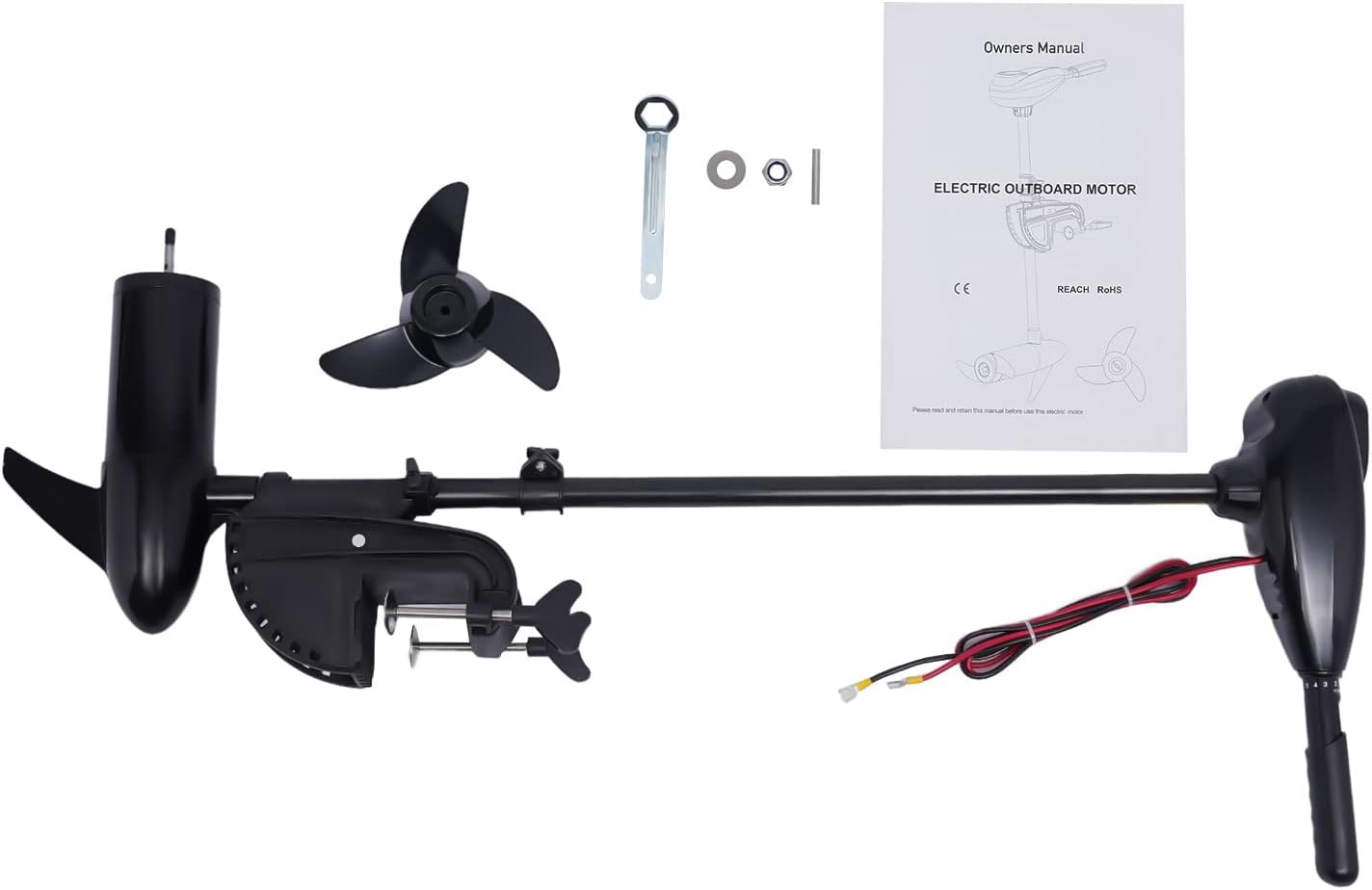 CNCEST Motor eléctrico de cepillo de pesca fuera de borda de 80 libras 12 V800 W, motor de barco de pesca inflable de ángulo ajustable con