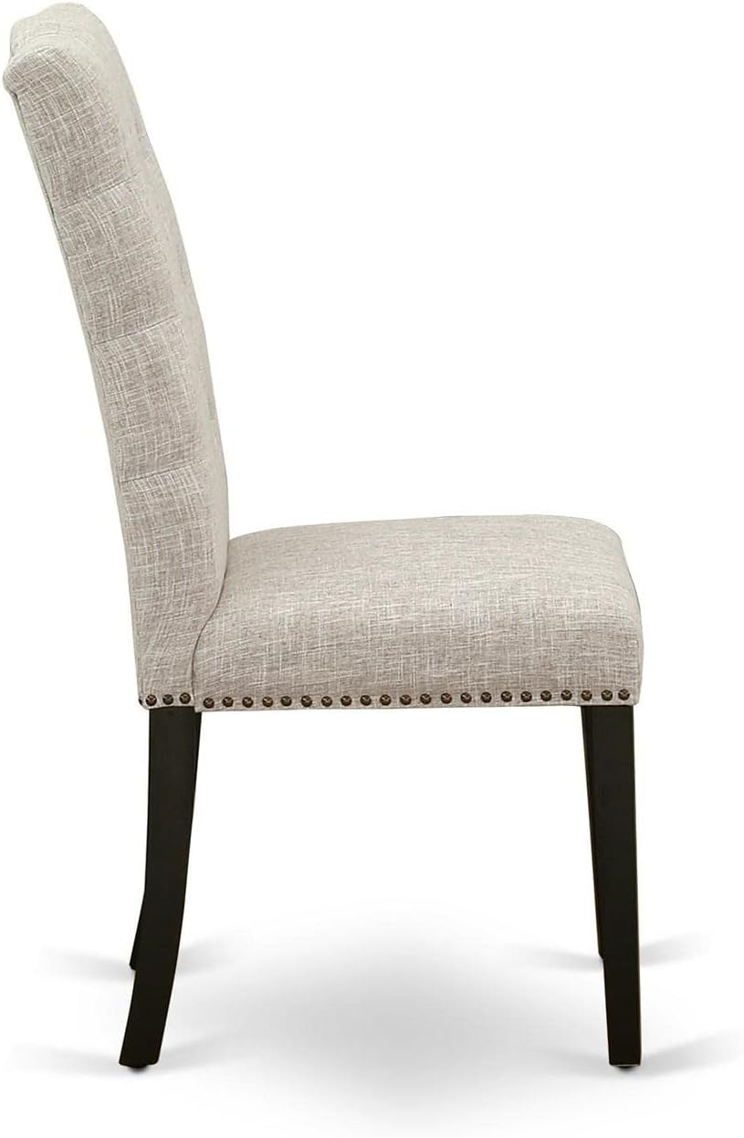 East West Furniture ELP6T35 Elsa Parson – Juego de 2 sillas acolchadas de tela de lino con ribete de clavos y botones copetudos, color negro