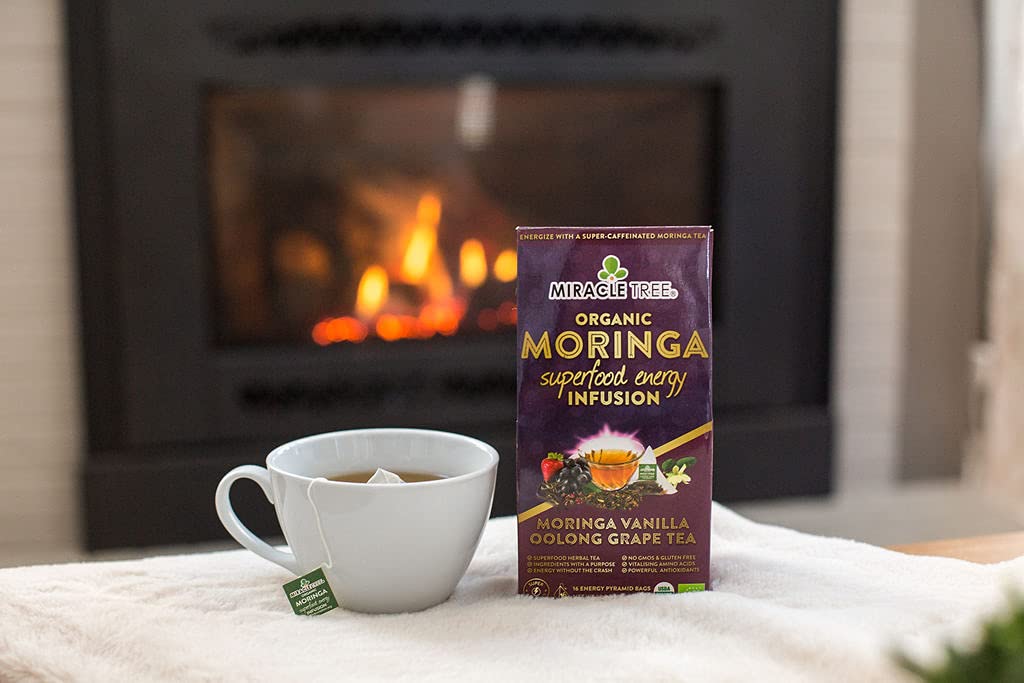 Miracle Tree ‘s Moringa Energy Tea – Uva Oolong de vainilla  Mezcla súper cafeína  Alternativa de café saludable, perfecta para concentrarse