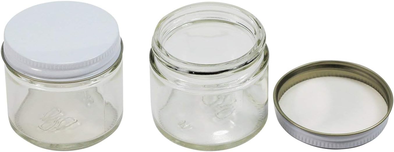 Pinnacle Mercantile Tarros de vidrio de 2 oz para especias rectas con tapas de metal blanco, caja de 24 unidades