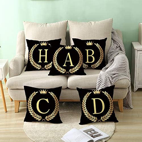 Funda de almohada decorativa, funda de almohada para el hogar, funda dorada y negra, decoración de sofá y funda de almohada con letras para sofá y