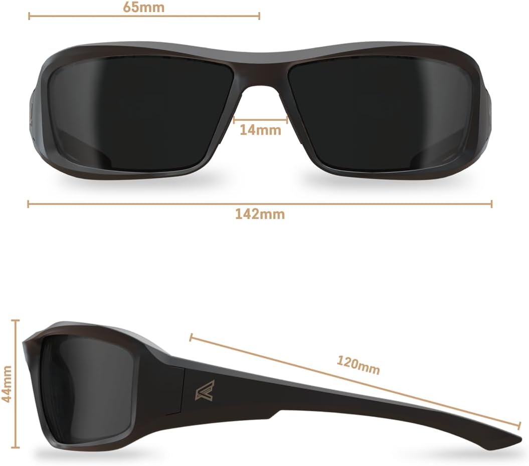 EDGE Brazeau Safety Glasses, Polarized Lenses, Non-Slip, ImpactScratch Resistant, 99.9% UV Protect, ANSI Z87 Rated (Black Frame, Smoke Vapor Shield)