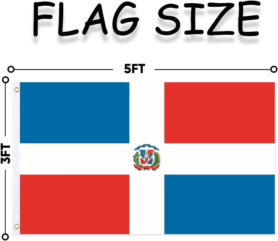 Bandera de República Dominicana de 3 x 5 pies, banderas impresas de poliéster 100D para decoración patriótica de interiores y exteriores