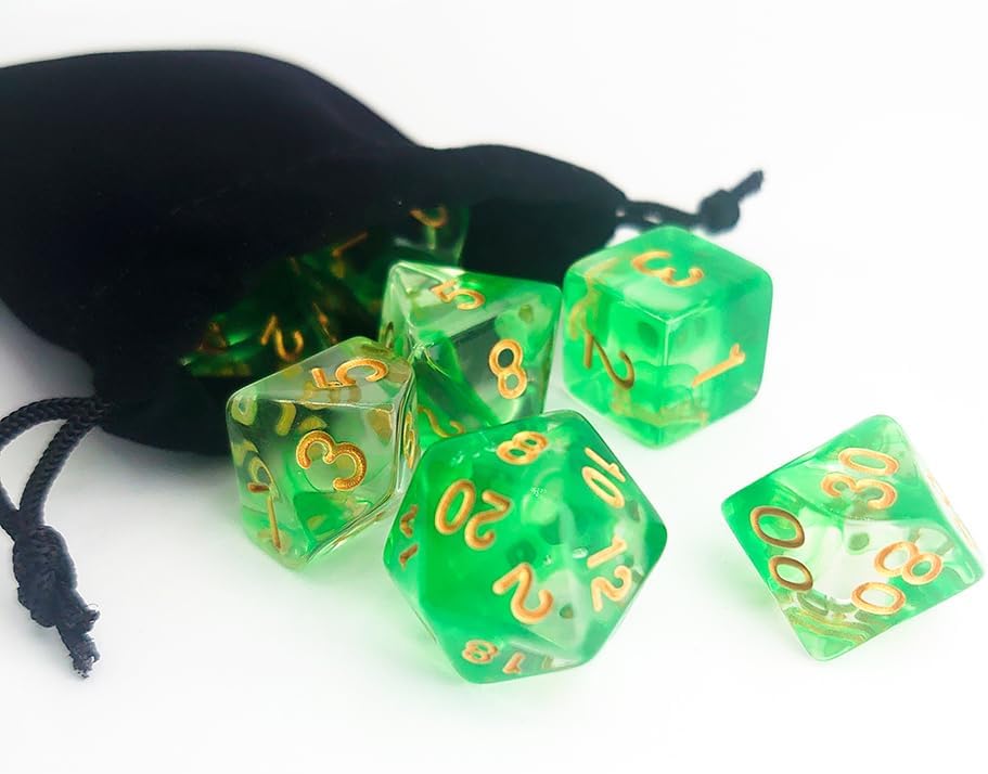 Green Venom – Juego de 7 dados poliédricos para DND, accesorios COC, mazmorras y dragones, juegos de rol, MTG, TTRPGs, dados del sistema D20 (verde