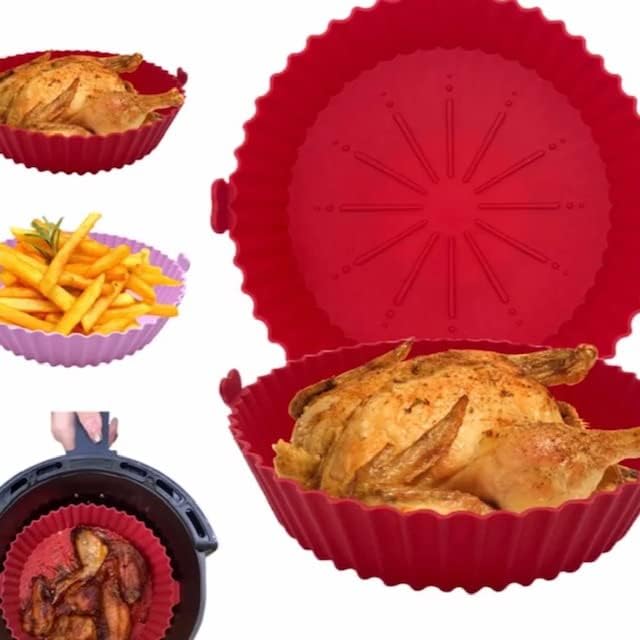 Olla de silicona para freidora de aire, 8 pulgadas (paquete de 3) cesta para freidora de aire con lavavajillas de silicona de corazón, accesorios