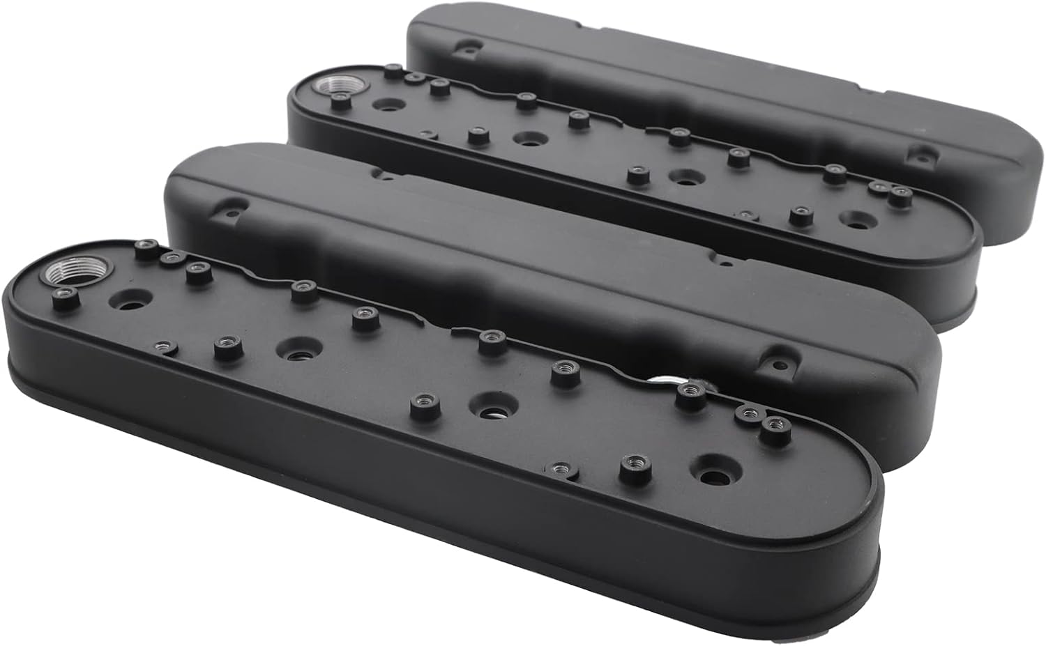 LS – Cubiertas de válvula de aluminio fundido liso con soportes de bobina y cubiertas compatibles con Che-vy Small Block SB V8 293 325 376 427, negro