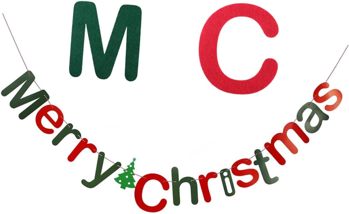 jojofuny 2 unidades de 3 banderines de Navidad Bandera de Navidad Bandera colgante de Navidad Cartel de fieltro de Navidad Cartel de Feliz Navidad