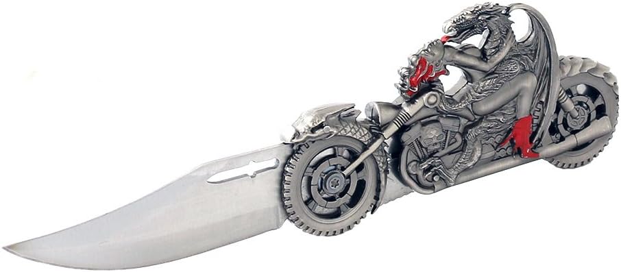 Dragon Riding with Naked Girl Chopper – Cuchillo plegable con mango de metal para motocicleta