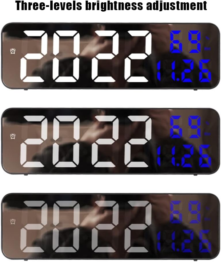Reloj de pared digital para dormitorio, reloj digital LED para pared con 1224 horas, atenuación automática, temperatura y humedad, reloj digital de