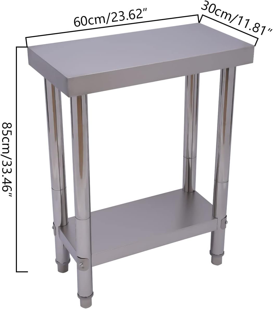 Fetcoi Mesa de trabajo de acero inoxidable, 24 x 12 x 33 pulgadas, mesa de preparación comercial resistente, mesa de trabajo de metal para