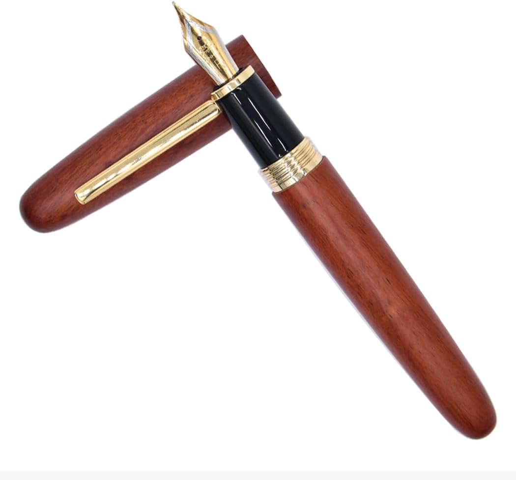 Jinhao 9056 Pluma estilográfica vintage de madera natural, punta fina, palisandro