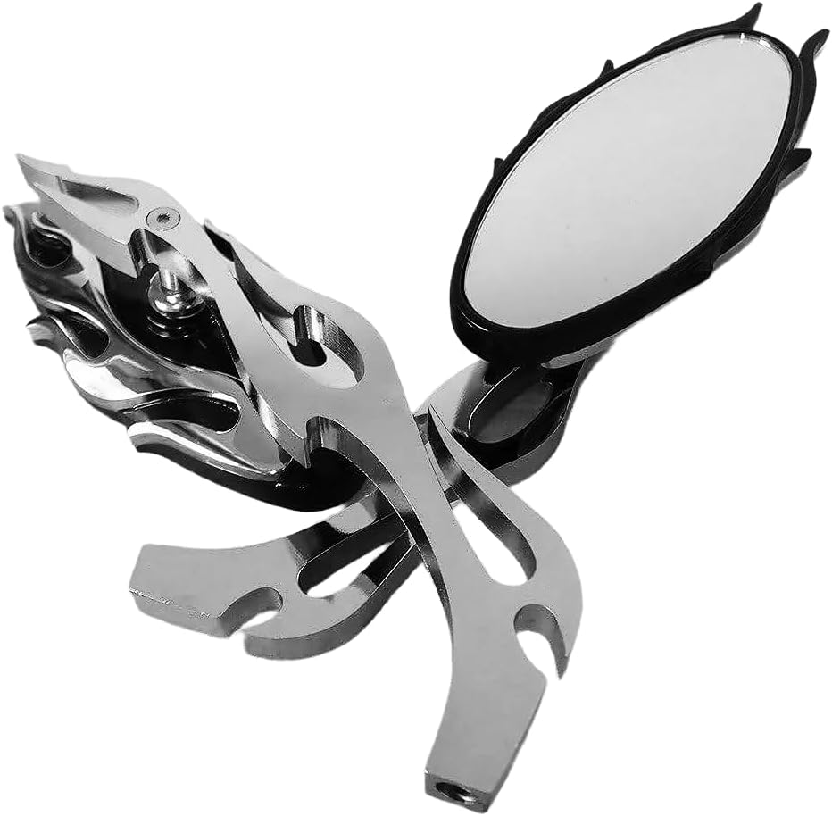 HTTMT MT350-02- Espejo retrovisor estilo llama motocicleta Compatible con cualquier crucero chopper personalizado cromo
