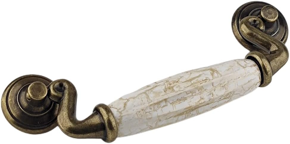 Paquete de 4 tiradores de cajón de cerámica marmoleada de 4 12 pulgadas, tiradores de cajón de bronce antiguo para pomos de armario de cocina, 4.5