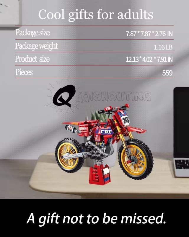 QISHOUTING Juguete de construcción de motocicleta para niños adolescentes, modelo a escala 18, bloques de construcción de moto, 559 piezas,