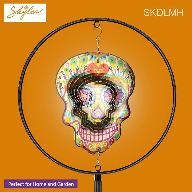 Skylar Hilandero de viento de calavera Calavera degradado de color 3D, veleta del Día de los Muertos de 12 pulgadas  Decoración cinética de acero