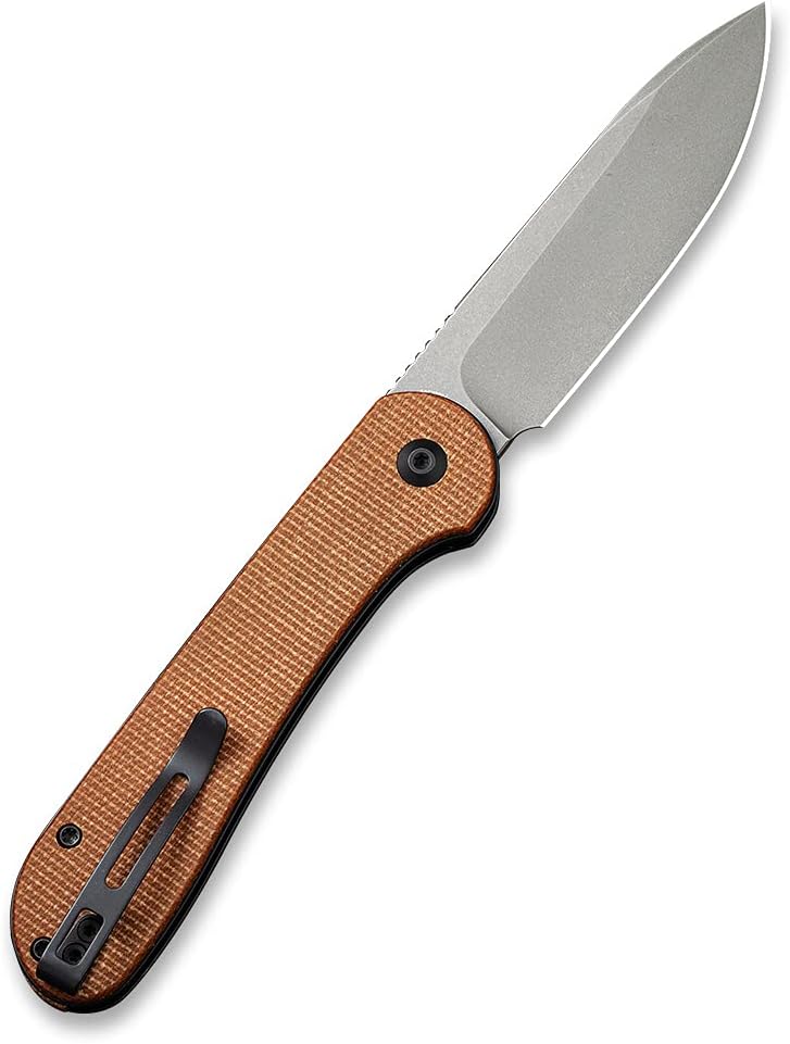 CIVIVI Cuchillo plegable de bolsillo con mango de micarta de hoja 14C28N de 3.47 pulgadas, cuchillo Elementum con bloqueo de botón para EDC C2103D