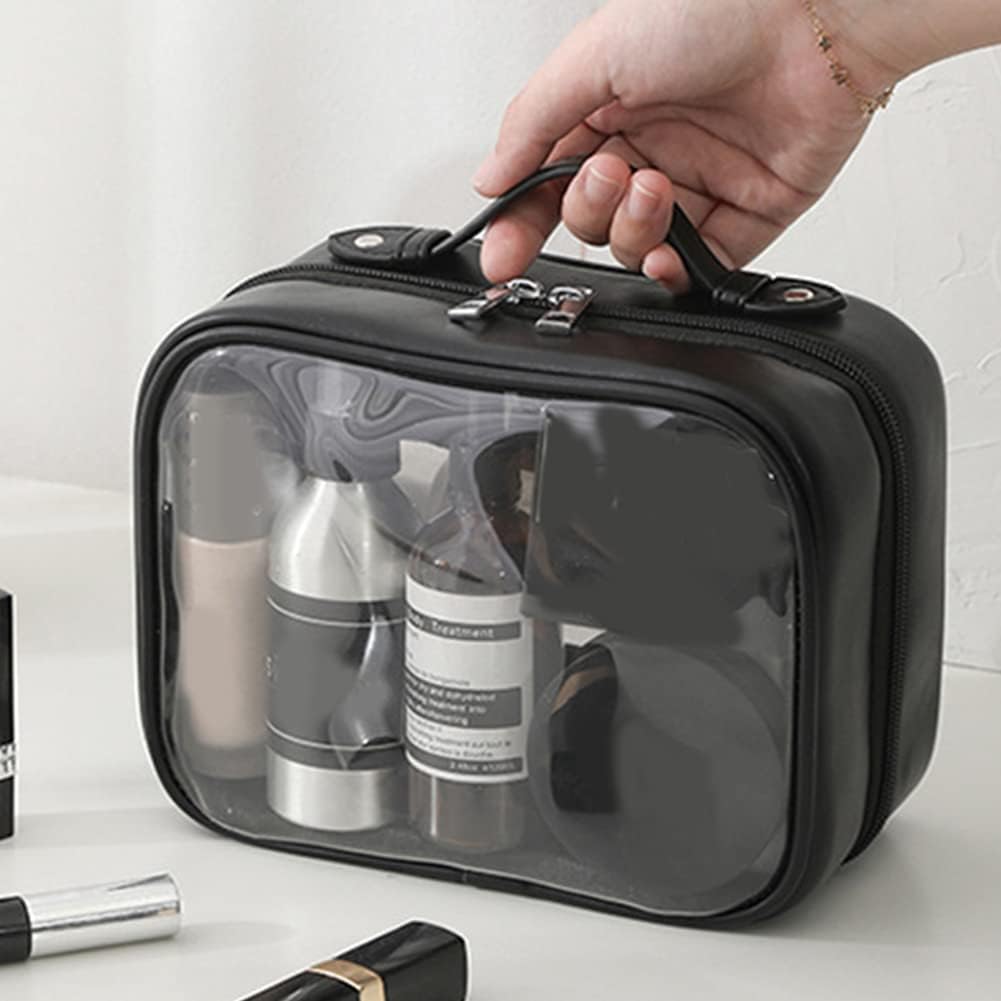 Cessfle Bolsa de maquillaje de viaje transparente de doble cara, bolsa de cosméticos de viaje impermeable, transparente, bolsa organizadora de
