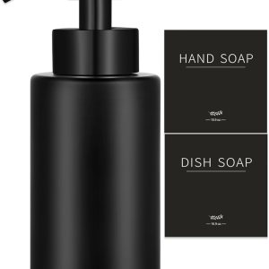 Juego de dispensador de jabón espumoso, dispensador de jabón de manos de vidrio negro de 17 onzas con bomba de acero inoxidable 304 a prueba de Juego de dispensador de jabón espumoso, dispensador de jabón de manos de vidrio negro de 17 onzas con bomba de acero inoxidable 304 a prueba de