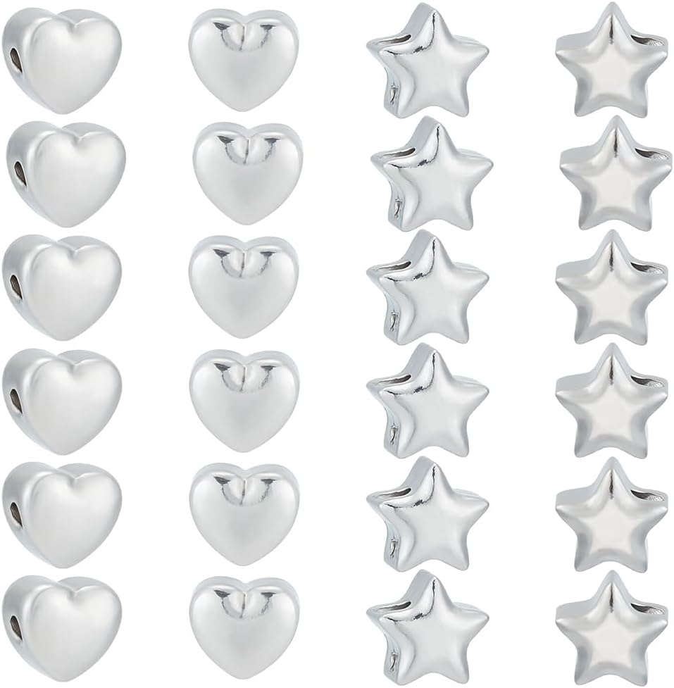 UNICRAFTALE Juego de 24 cuentas espaciadoras de 2 estilos de 0.069 pulgadas de acero inoxidable 304, cuentas de metal con forma de estrella, cuentas