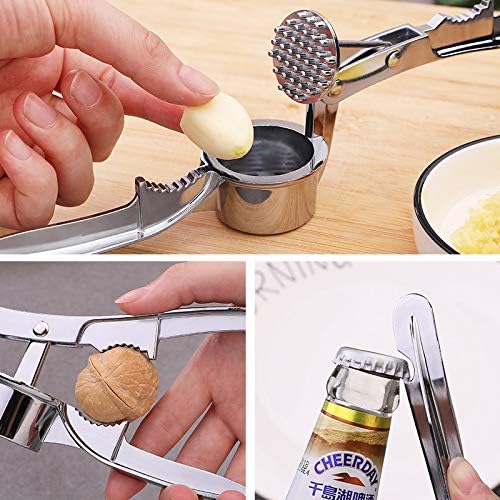 3 en 1 Multifuncional Acero Inoxidable Prensa de Ajo de Acero Inoxidable Trituradora de Ajo Abrebotellas Abrebotellas para uso en la cocina en
