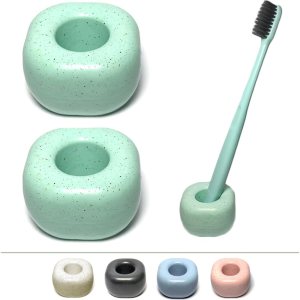 Mini soporte para cepillo de dientes, cerámica mate, anillo cuadrado pequeño y compacto, secado rápido, verde, paquete de 2 Mini soporte para cepillo de dientes, cerámica mate, anillo cuadrado pequeño y compacto, secado rápido, verde, paquete de 2