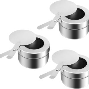 3 piezas de acero inoxidable Chafer Wick esterno de combustible, soporte de calor enlatado con cubierta de seguridad, perfecto para buffets y 3 piezas de acero inoxidable Chafer Wick esterno de combustible, soporte de calor enlatado con cubierta de seguridad, perfecto para buffets y
