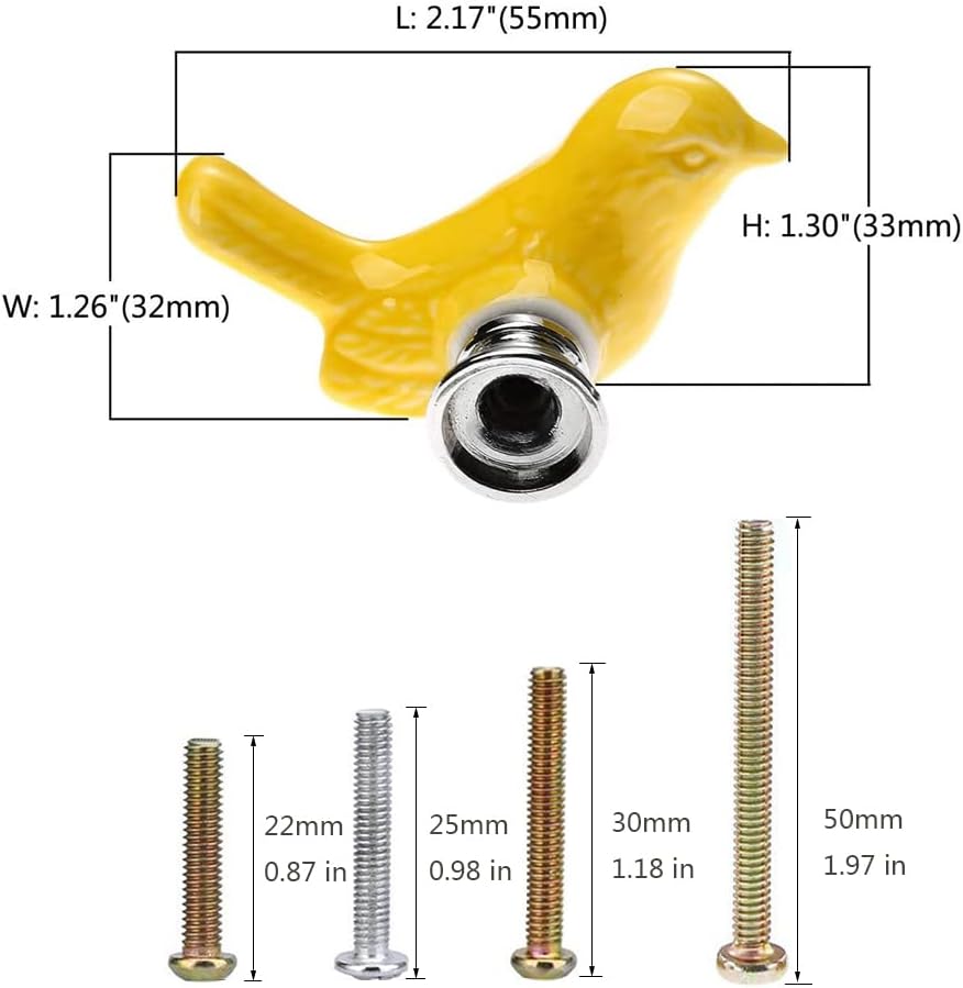 Pomos de cerámica con forma de pájaro para puertas y cajones, pomos para muebles y cocina, tiradores para armarios con tornillos, paquete de 6