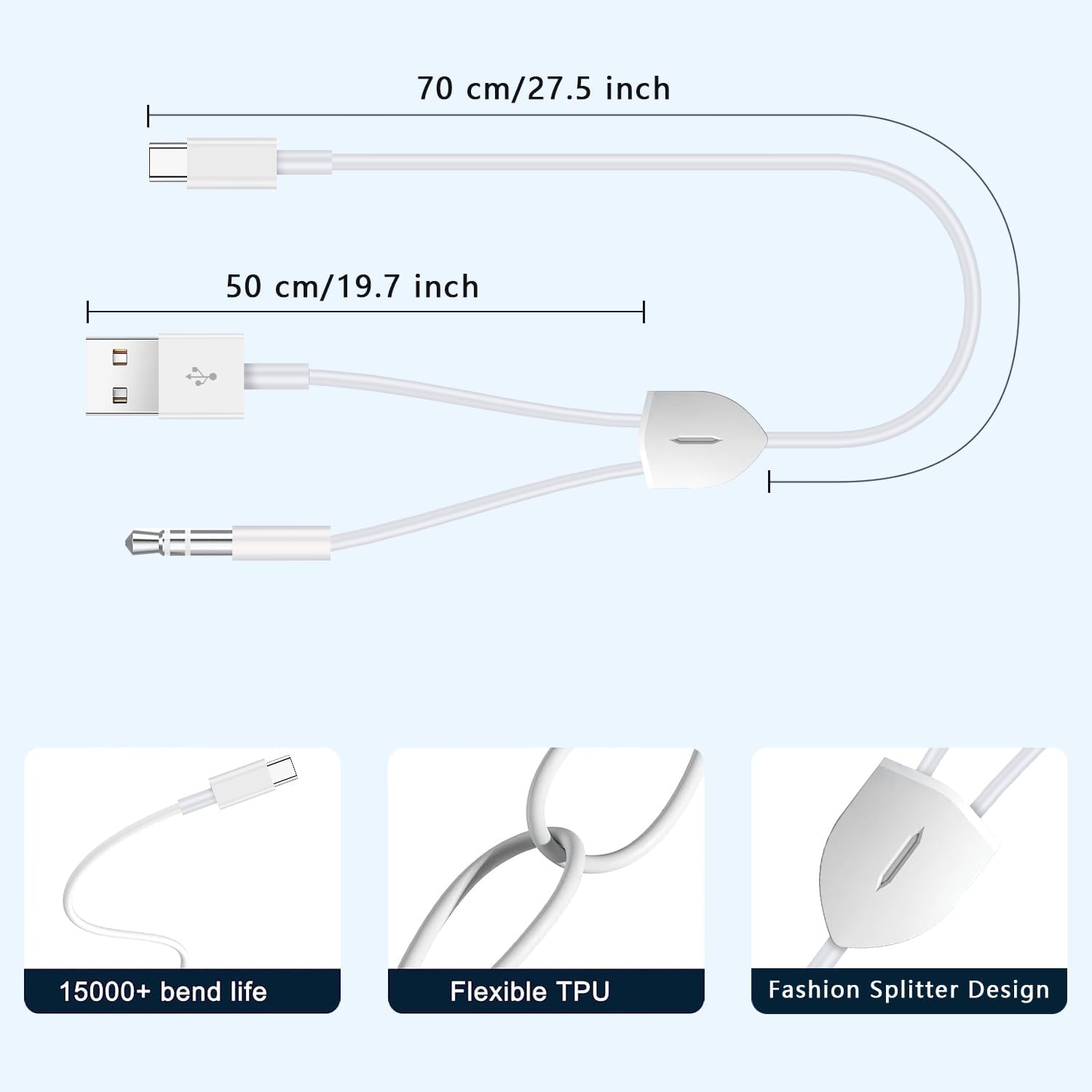 Cable auxiliar USB C a 0.138 in para automóvil, 2 en 1, USB C a 0.138 in, cable auxiliar para auriculares estéreo para automóvil con carga USB C