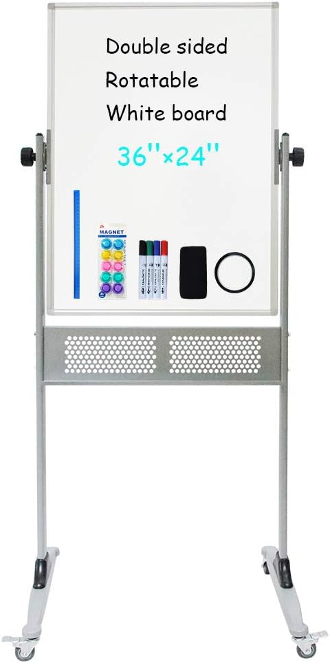 Pizarra blanca magnética de doble cara, pizarra de borrado en seco sobre ruedas, planificador portátil de pizarra blanca con soporte, 36 x 24