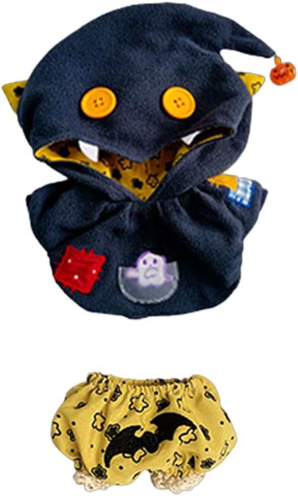 CALEMBOU Juego de ropa de muñeca de felpa de 7.9 in, bonita capa de fantasma con pantalones, ropa de muñeca de Halloween para animales de peluche