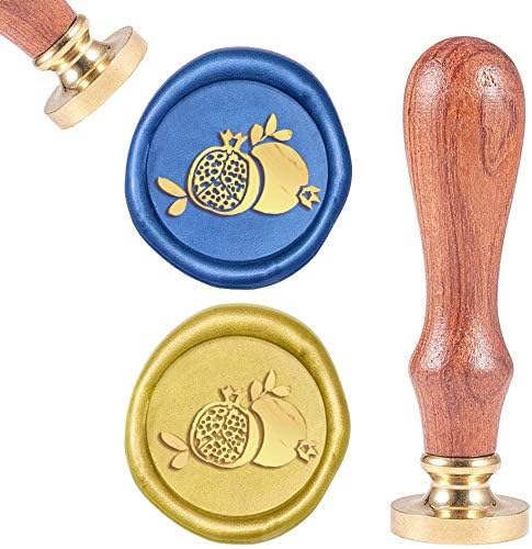 CRASPIRE Sello de cera de granada vintage sellos de cera de frutas retro 0.984 in cabeza de latón extraíble mango de madera para sobres,