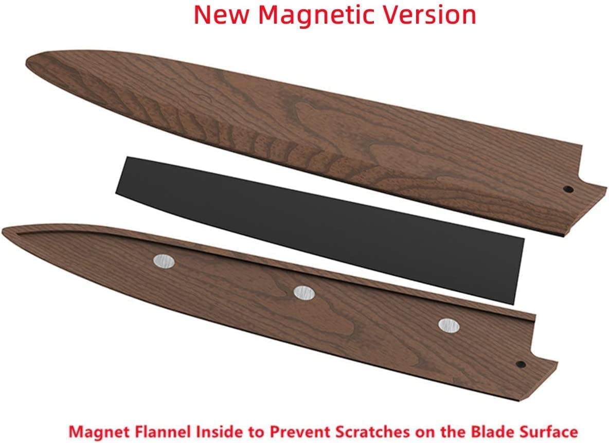 Aibote Funda magnética hecha a mano para cuchillos de chef Kiritsuke de madera de nogal negro natural, funda protectora de madera (entrada de bisel,