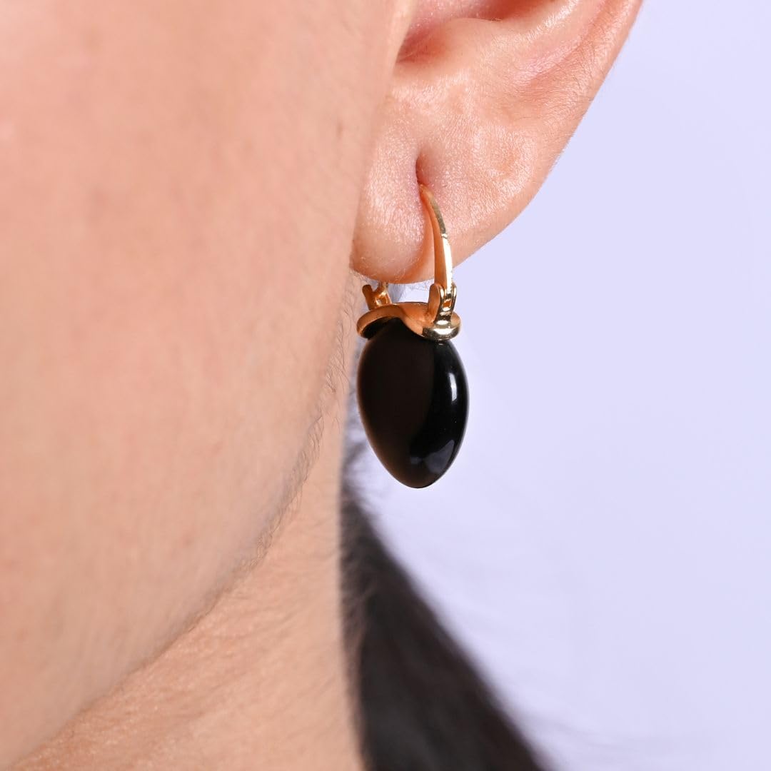 Gempires Carnelian Huggie Hoop Earrings, Dangling Earrings for Women, Handmade 15mm Pear shape Earrings, Everyday Wear, 14k Gold Plated Jewelry,