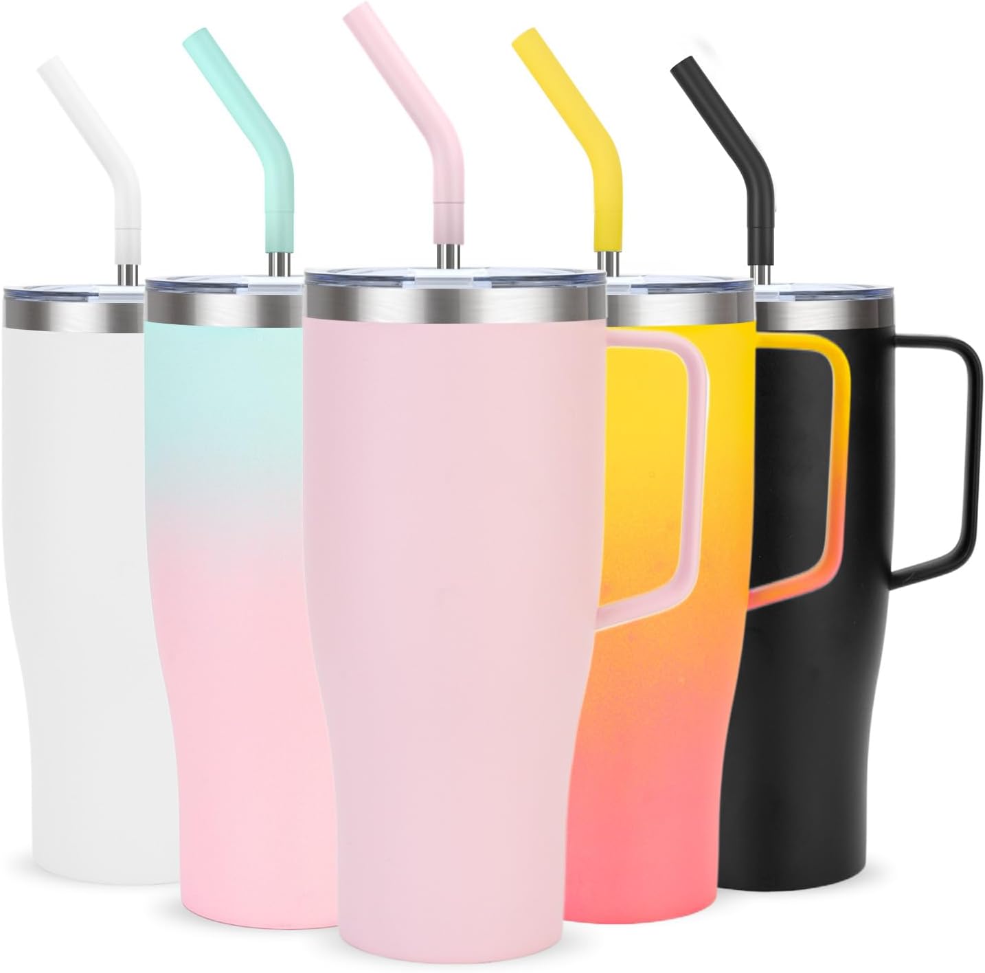Vaso de 40 onzas con asa y popote, mantiene las bebidas frías durante 30 horas o calientes 9 horas, vaso de viaje grande aislado de acero inoxidable