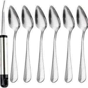 WXJ13 7 cucharas de pomelo y cuchillo de toronja, cuchara de postre de toronja de acero inoxidable, utensilios de toronja dentada, herramientas para WXJ13 7 cucharas de pomelo y cuchillo de toronja, cuchara de postre de toronja de acero inoxidable, utensilios de toronja dentada, herramientas para