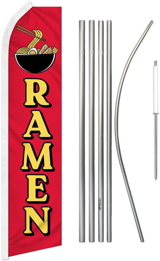 Premium Ramen Red Swooper Flag & 16ft Flagpole KitGround