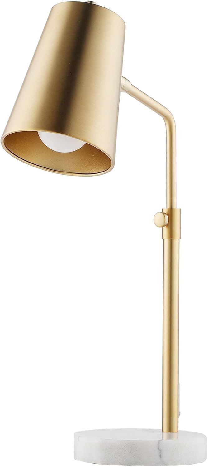 VONLUCE Lámpara de escritorio dorada con bombilla LED ajustable, lámpara de mesa de metal de latón antiguo, base de mármol, lámpara de lectura