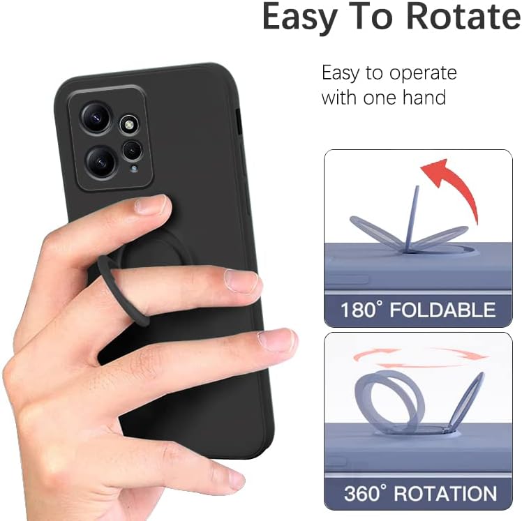 Compatible con Redmi Note 12 4G Funda con anillo Kickstand verde, Xiaomi Redmi Note 12 4G Funda de teléfono de silicona líquida con forro de