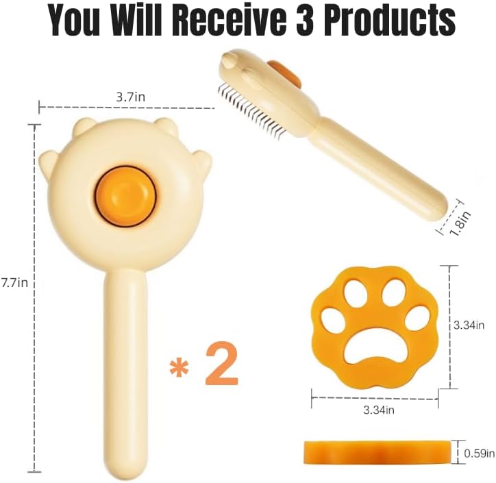 2 cepillos para gatos con botón de liberación, cepillo de gato para desprendimiento, cepillo de aseo de mascotas para gatos, perros y gatos, cepillo