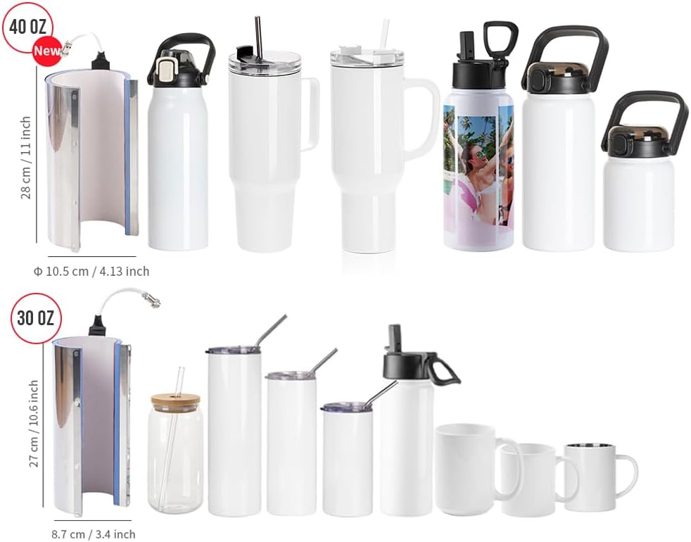 PYD Life Máquina de prensa térmica de vasos 2 en 1 de 40 onzas, 110 V, verde menta, 20 onzas, 30 onzas, pantalla táctil para vaso de 40 onzas con