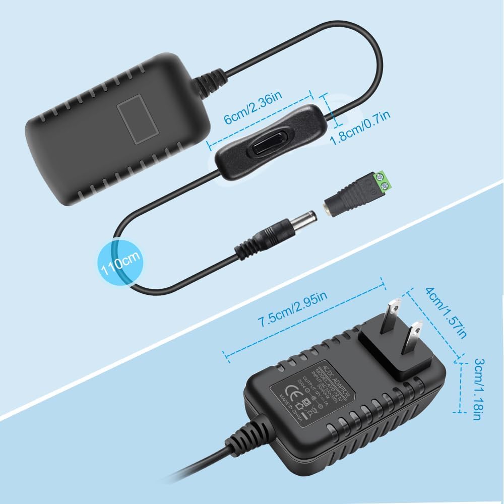 Fuente de alimentación de tira LED de 12V 1A 12W con interruptor de encendido y apagado, adaptador de corriente de conmutación de CACC,