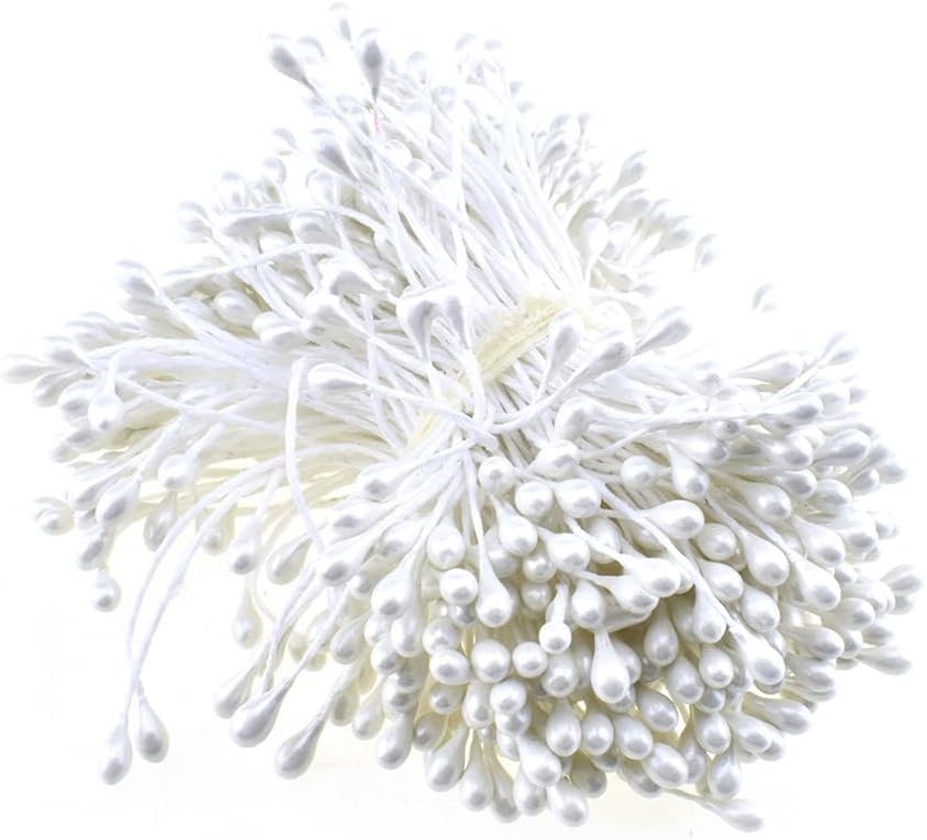 HAHIYO 700 piezas de perlas blancas de 0.118 pulgadas, doble cabeza, estambres de flores, estambres de flores, estambres artificiales, hechos a