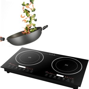 Placa de cocina eléctrica, 2 quemadores, doble inducción de cocina portátil 110 V 1200 W, quemadores de estufa eléctrica dobles con 8 engranajes de Placa de cocina eléctrica, 2 quemadores, doble inducción de cocina portátil 110 V 1200 W, quemadores de estufa eléctrica dobles con 8 engranajes de