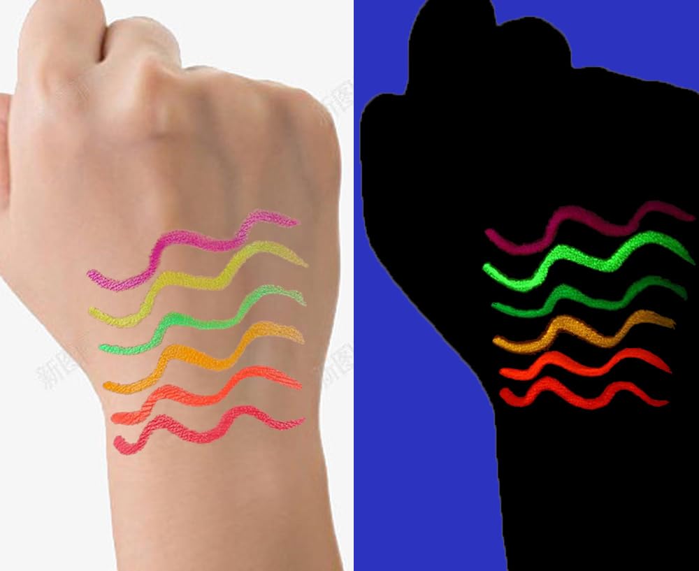 GL-Turelifes Juego de 6 delineadores de ojos con brillo UV, delineador líquido fluorescente de color arco iris, delineador de ojos colorido neón