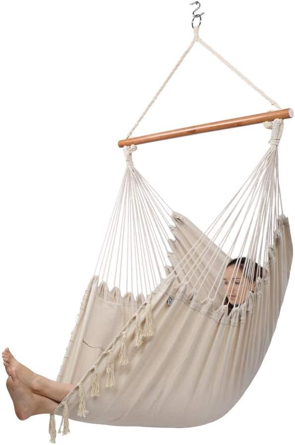 Silla hamaca XXL para colgar en interiores y exteriores, con bolsillo lateral, 2 cojines, bolsa de transporte, todos los accesorios para colgar,