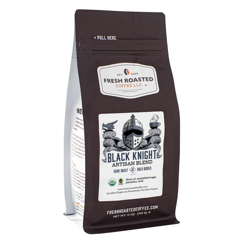 Fresh Roasted Coffee, Caballero negro orgánico, 12 onzas, tostado oscuro, comercio justo Kosher, grano entero