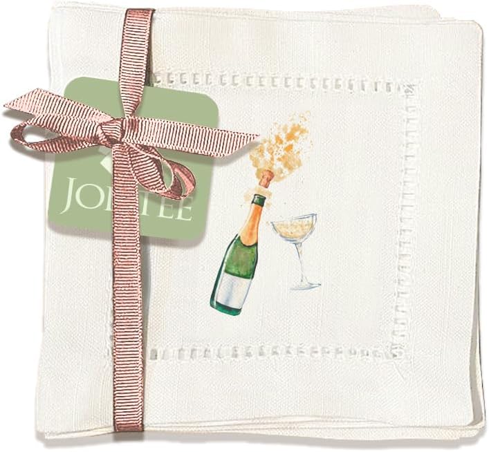 Jolitee Juego de 6 elegantes servilletas de cóctel de lino, con vainica, lavables a máquina, perfectas para Nochevieja, Navidad y reuniones