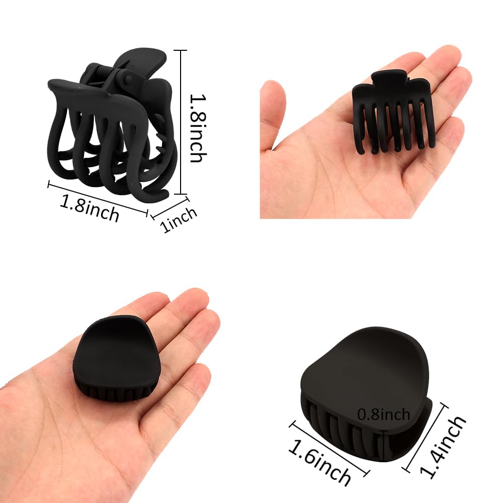 Pinzas pequeñas negras para cabello fino, 8 pinzas pequeñas para el cabello, pinzas redondas de doble fila, pinzas de pelo medio mate para cabello
